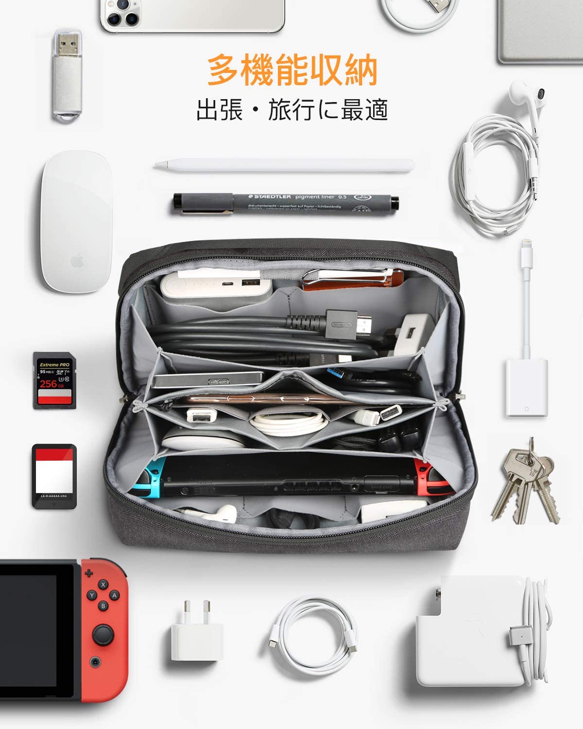収納ポーチ 折り紙スタイル 超強収納力 旅行 出張 AB03002,black - Inateckバックパックジャパン