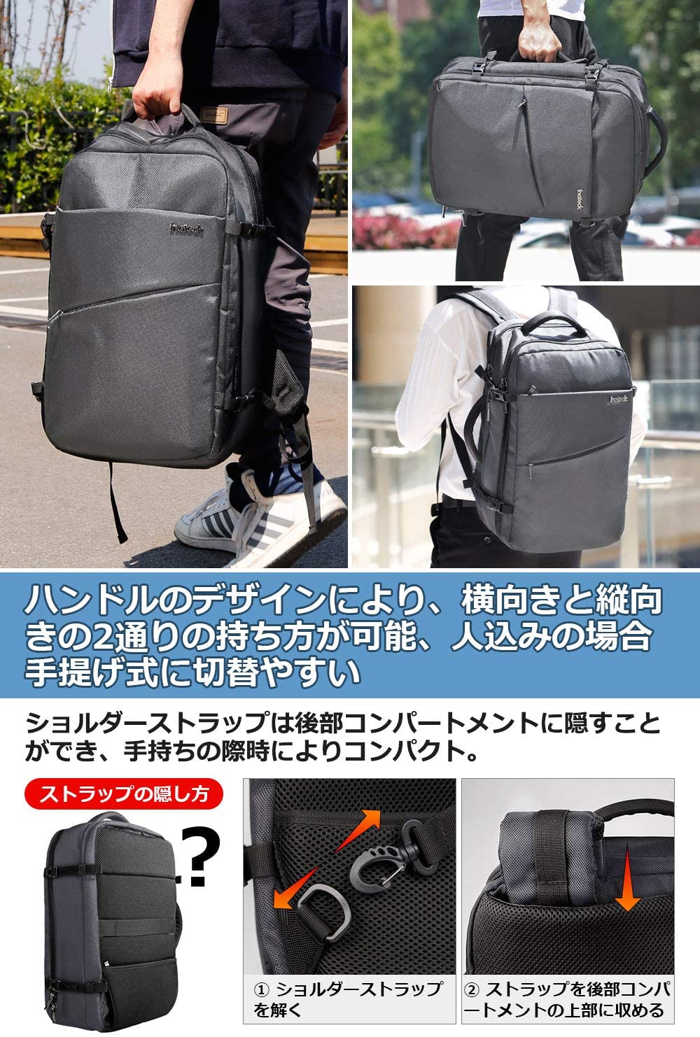 40L 17インチキャリーオン トラベルバック BP03001,gray - Inateckバックパックジャパン