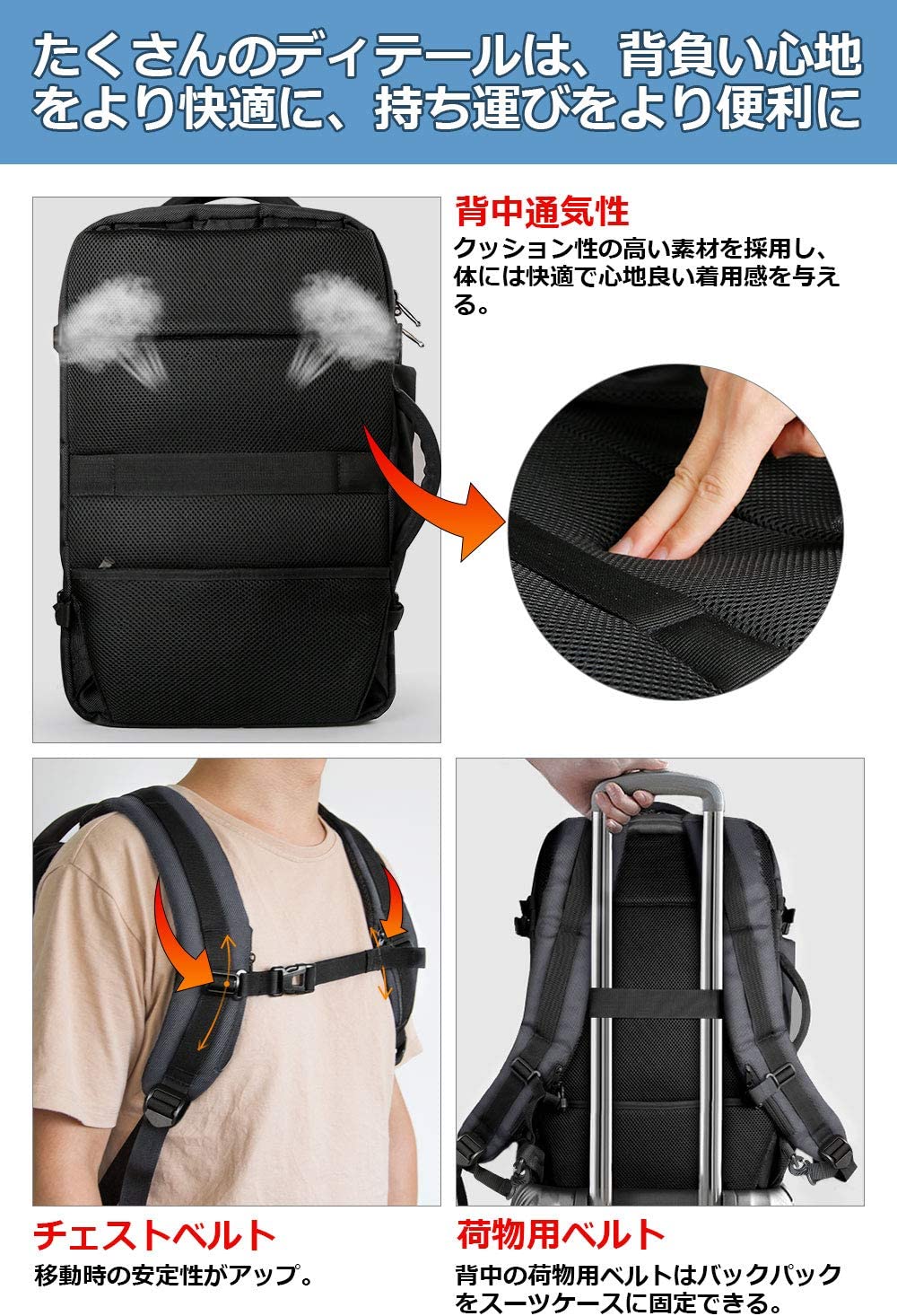 40L 17インチキャリーオン トラベルバック BP03001,gray - Inateckバックパックジャパン