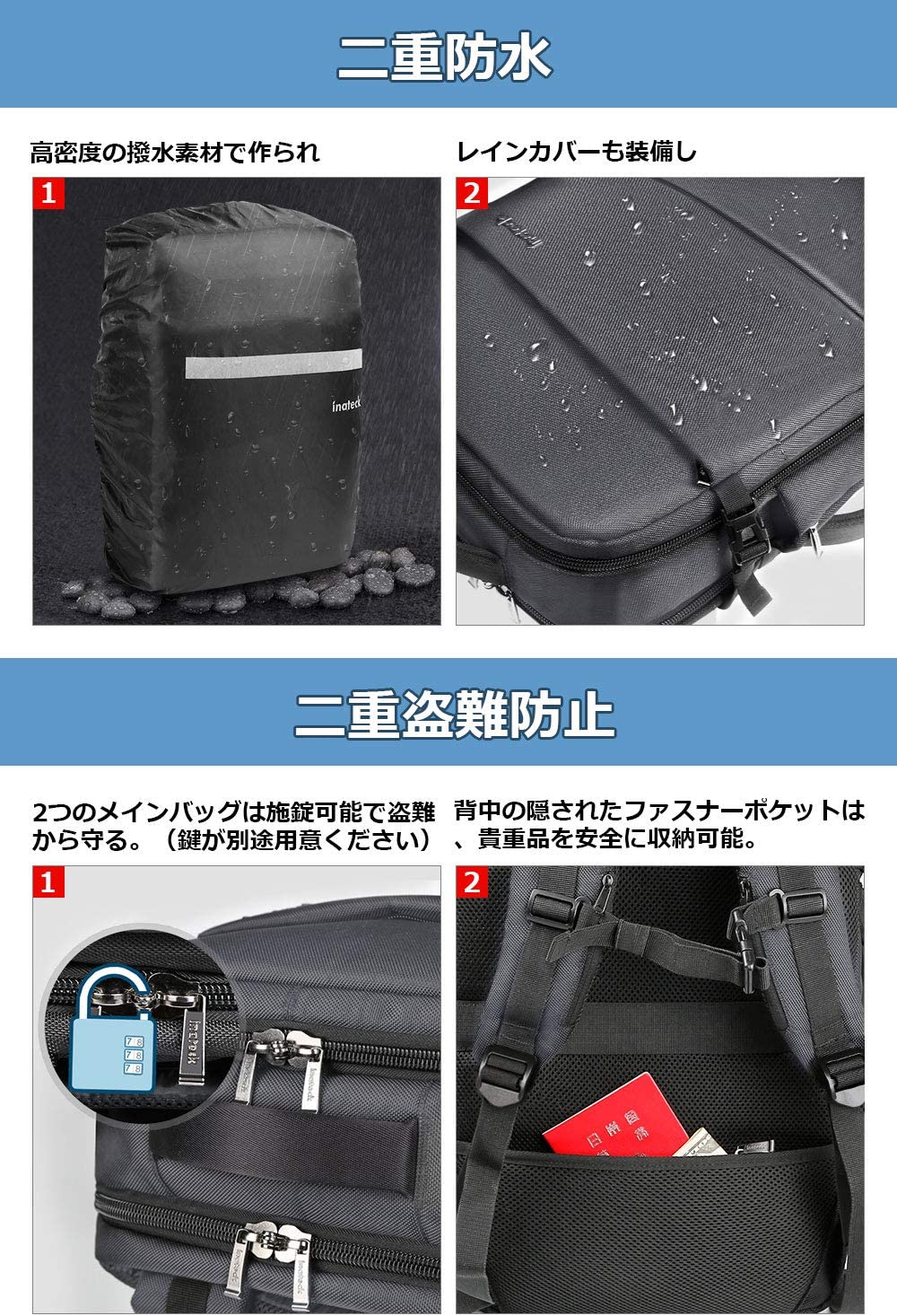 40L 17インチキャリーオン トラベルバック BP03001,gray - Inateckバックパックジャパン