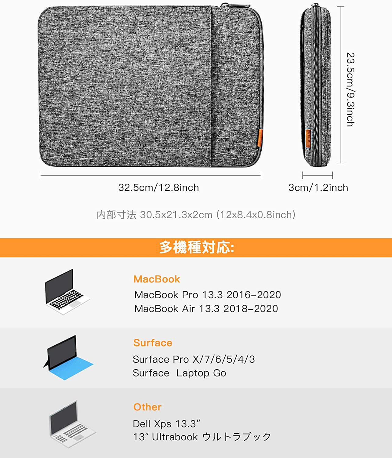 12.4~13インチ MacBook Air/ Pro M1,Surface Pro X/7/6/5/4/3/ iPad Pro , Surface Laptop Go LB01006-13S_gray - Inateckバックパックジャパン