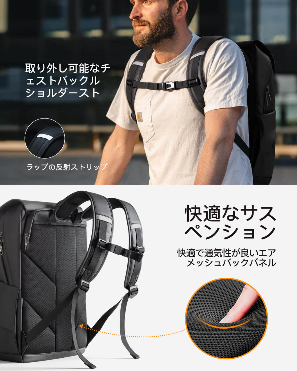 BP01006 リュック バックパック 22.8L 拡張機能 男女兼用 バスケットボール収納 ボールバッグ サッカーボール 15-16インチPC 通学 収納 旅行 出張 仕事用 大学生 カジュアル - Inateckバックパックジャパン