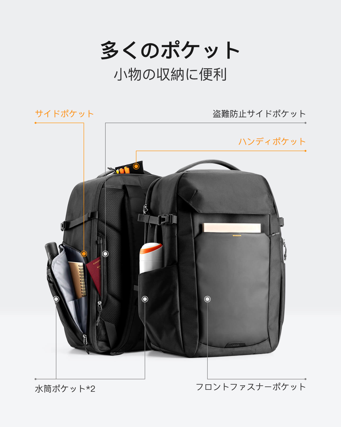 BP03008 38L 大容量 トラベル バックパック リュック サック 機内持ち込み手荷物 TSAフレンドリー ビジネス 17インチラップトップ対応 旅行 アウトドア ビジネス 出張用 独立した靴収納室あり 男女兼用 防災 非常用持ち出し袋 - Inateckバックパックジャパン
