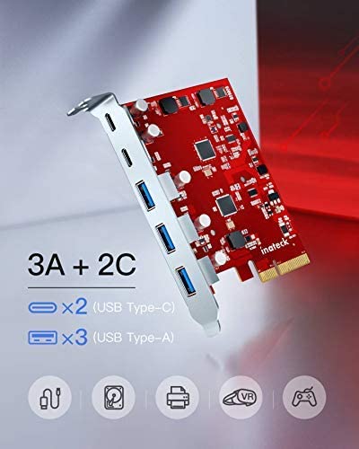Inateck PCIe USB 3.2 Gen 2カード、帯域幅20 Gbps、3つのUSB Type-Aポートと2つのUSB Type-Cポート、KU5211_red - Inateckバックパックジャパン