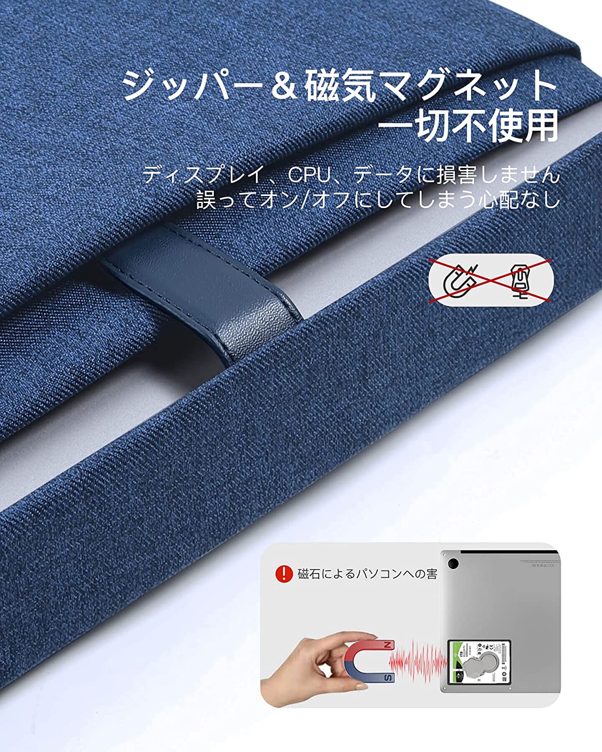 12.9-13インチMacBook Air/Pro/Surface Pro/ iPad pro ラップトップスリーブ マグネットなし LB01009-13S，blue - Inateckバックパックジャパン