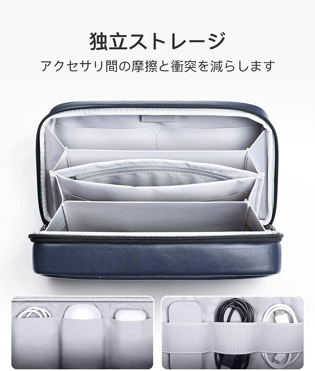 デジタル3Cアクセサリーバッグ、ガジェットポーチ、撥水加工、耐摩耗性、防塵 合革 AB03005,blue - Inateckバックパックジャパン