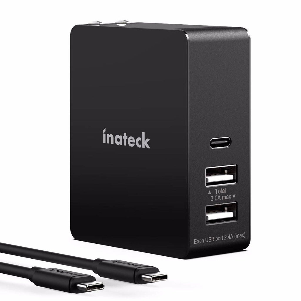 Inateck USB CとUSB A充電器、30W USB Cポートと2つUSB Aポート、2m USB Cケーブル付、折りたたみ式プラグ、UCC3001、黒 - Inateckバックパックジャパン