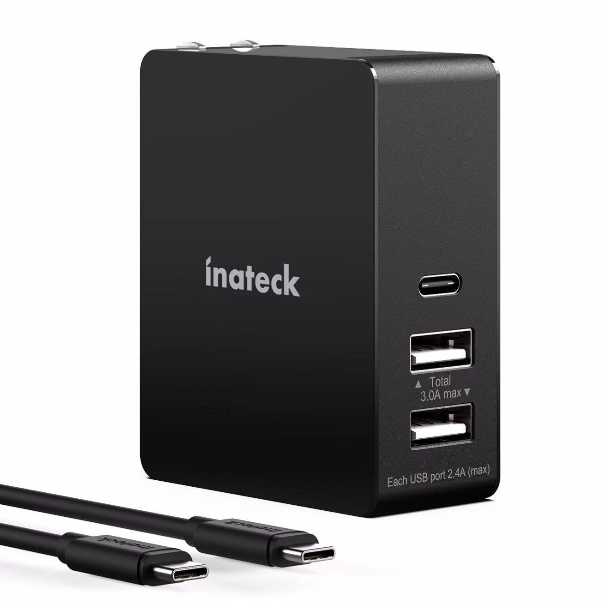 Inateck USB CとUSB A充電器、30W USB Cポートと2つUSB Aポート、2m USB Cケーブル付、折りたたみ式プラグ、UCC3001、黒 - Inateckバックパックジャパン