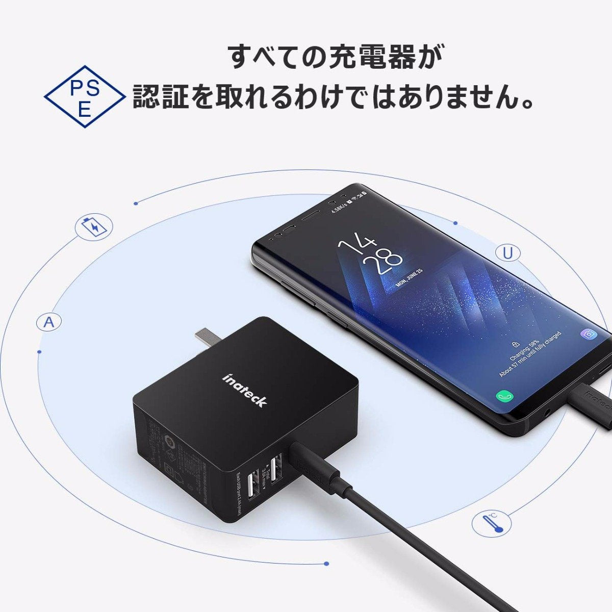 Inateck USB CとUSB A充電器、30W USB Cポートと2つUSB Aポート、2m USB Cケーブル付、折りたたみ式プラグ、UCC3001、黒 - Inateckバックパックジャパン