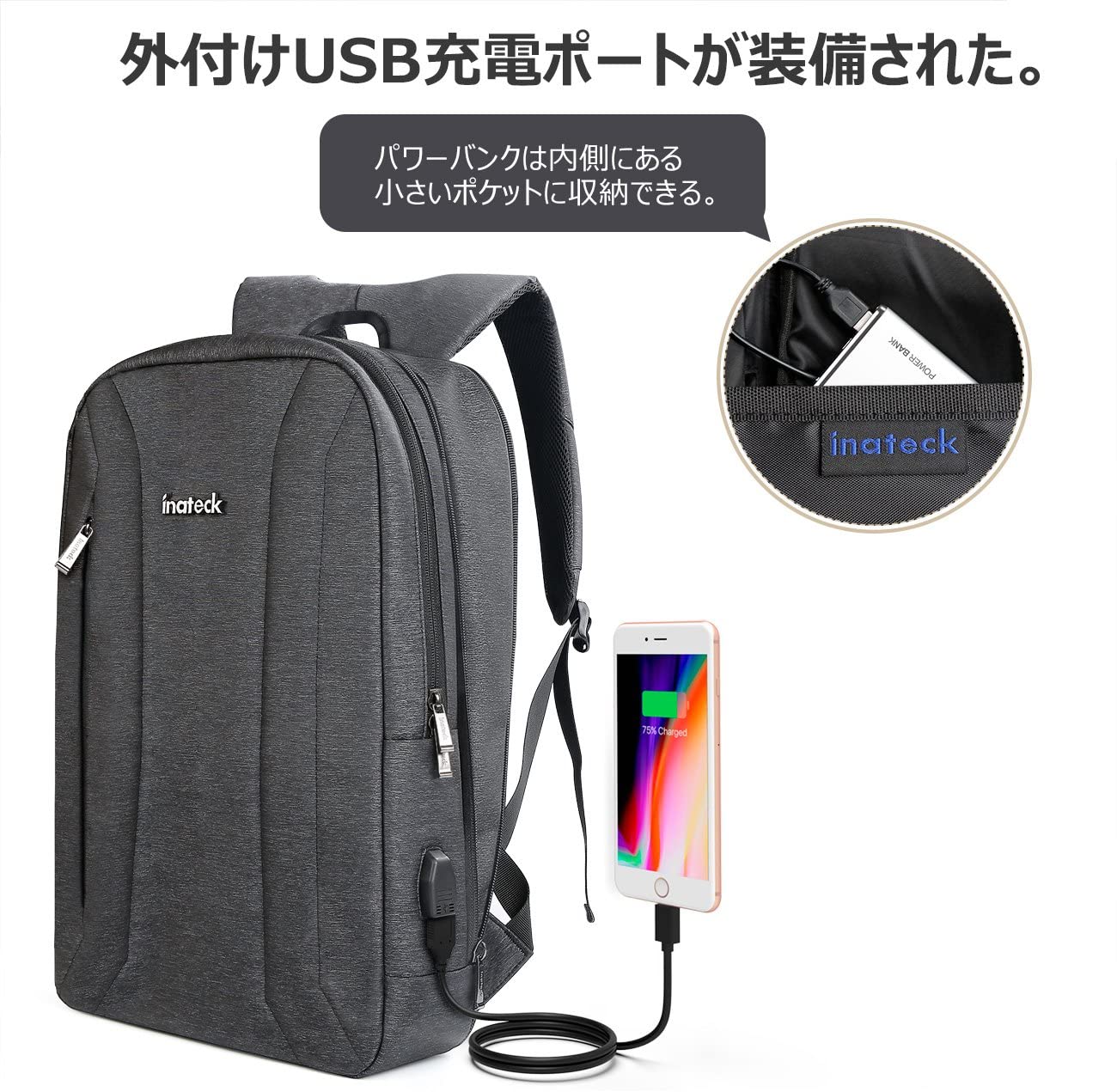 15.6インチ ラップトップバックパック耐傷付き 容量拡張可デザイン BP01001，black - Inateckバックパックジャパン