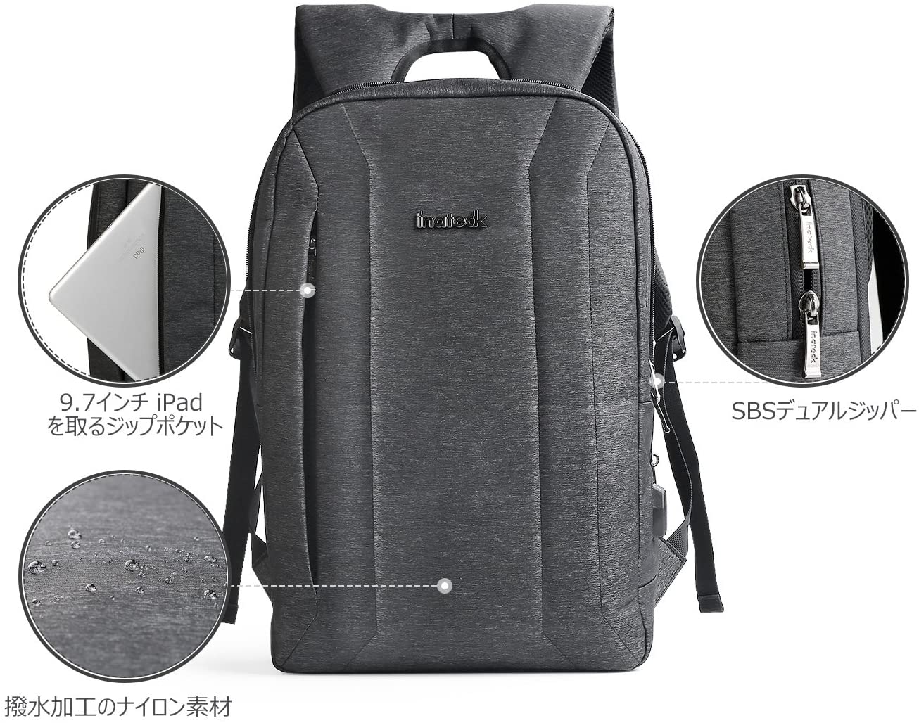 15.6インチ ラップトップバックパック耐傷付き 容量拡張可デザイン BP01001，black - Inateckバックパックジャパン