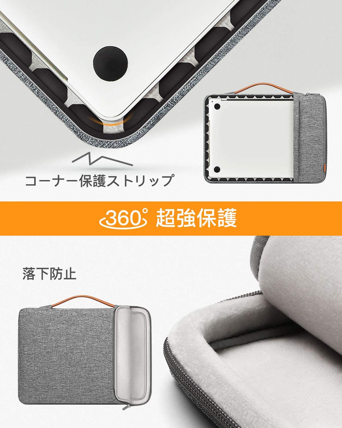 15.6インチ 360°超強保護 耐衝撃 ラップトップスリーブ キャリングケースPCバッグ LB02006-15，gray - Inateckバックパックジャパン