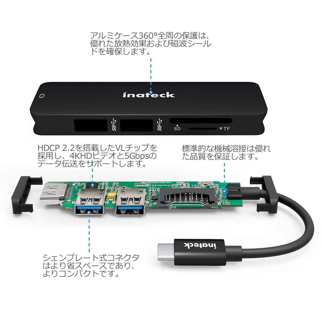 Inateck アルミ製 USB3.1 Gen1タイプCハブ/アダプタ，ブラック，TCH4001 - Inateckバックパックジャパン